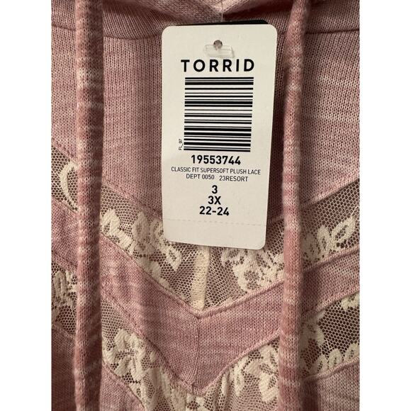 Torrid Super Soft Plush Lace Inset Hoodie Dip Dye Pink Ombré 3X Long Sleeve NWT - Picture 6 of 8